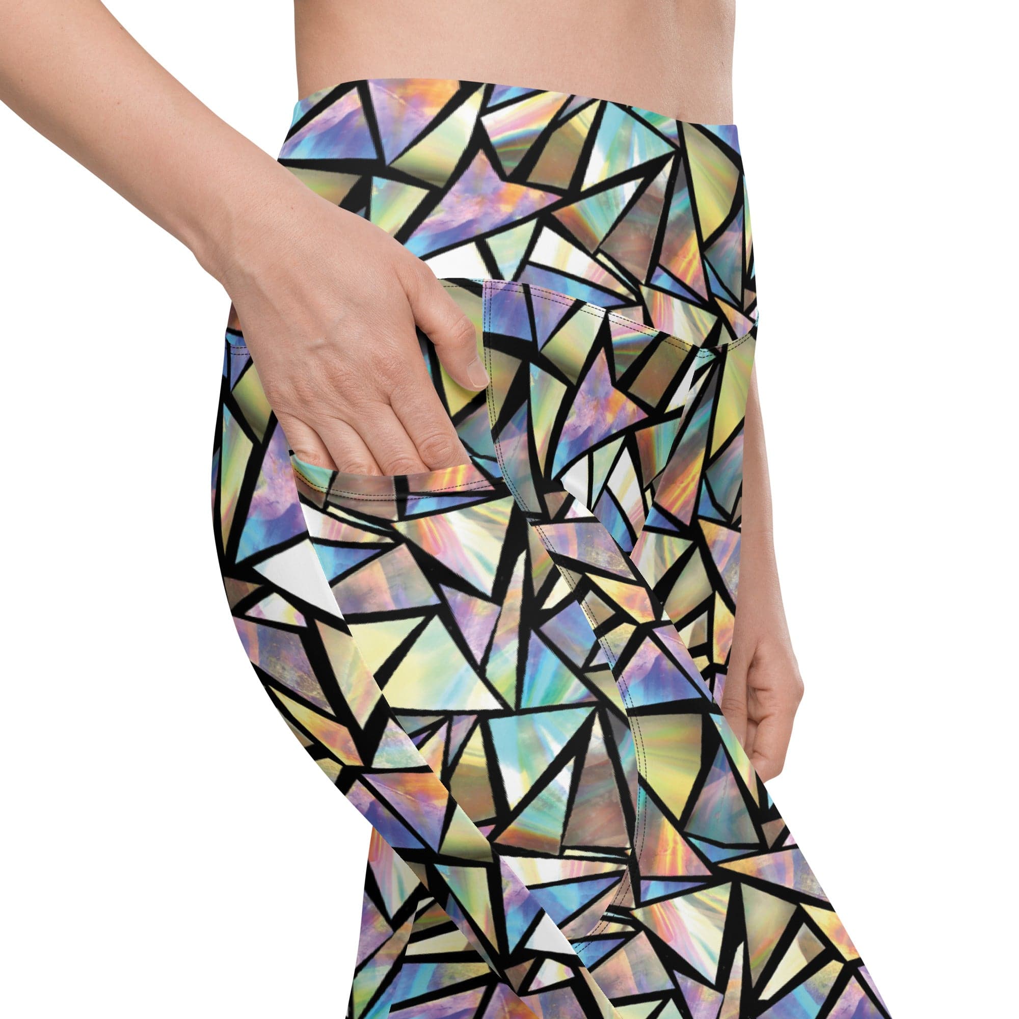 Geometric Mirror Glass Leggings With Pockets