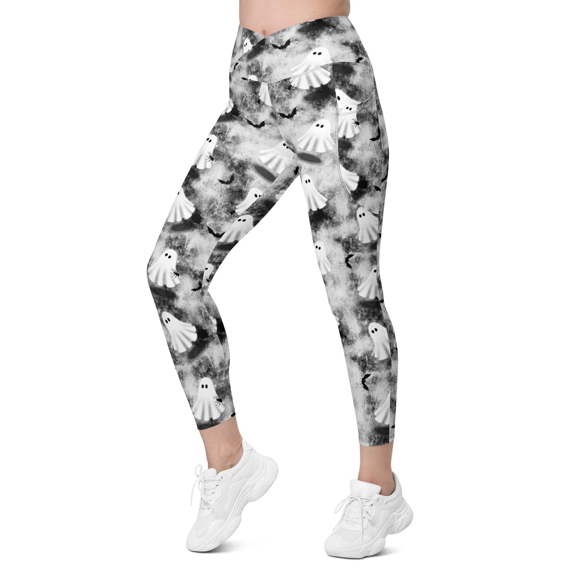 Ghostly Shadows Crossover Leggings With Pockets