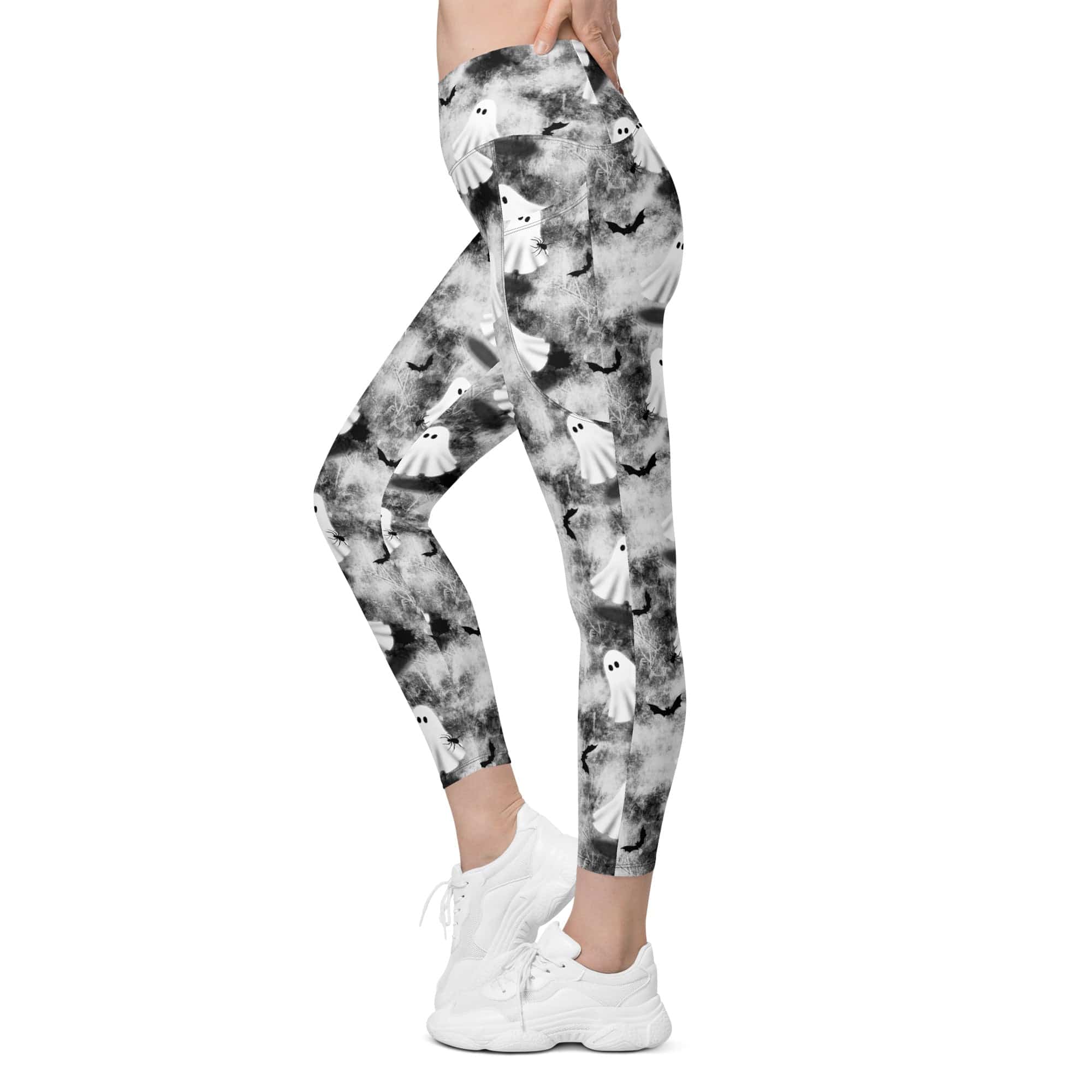 Ghostly Shadows Crossover Leggings With Pockets