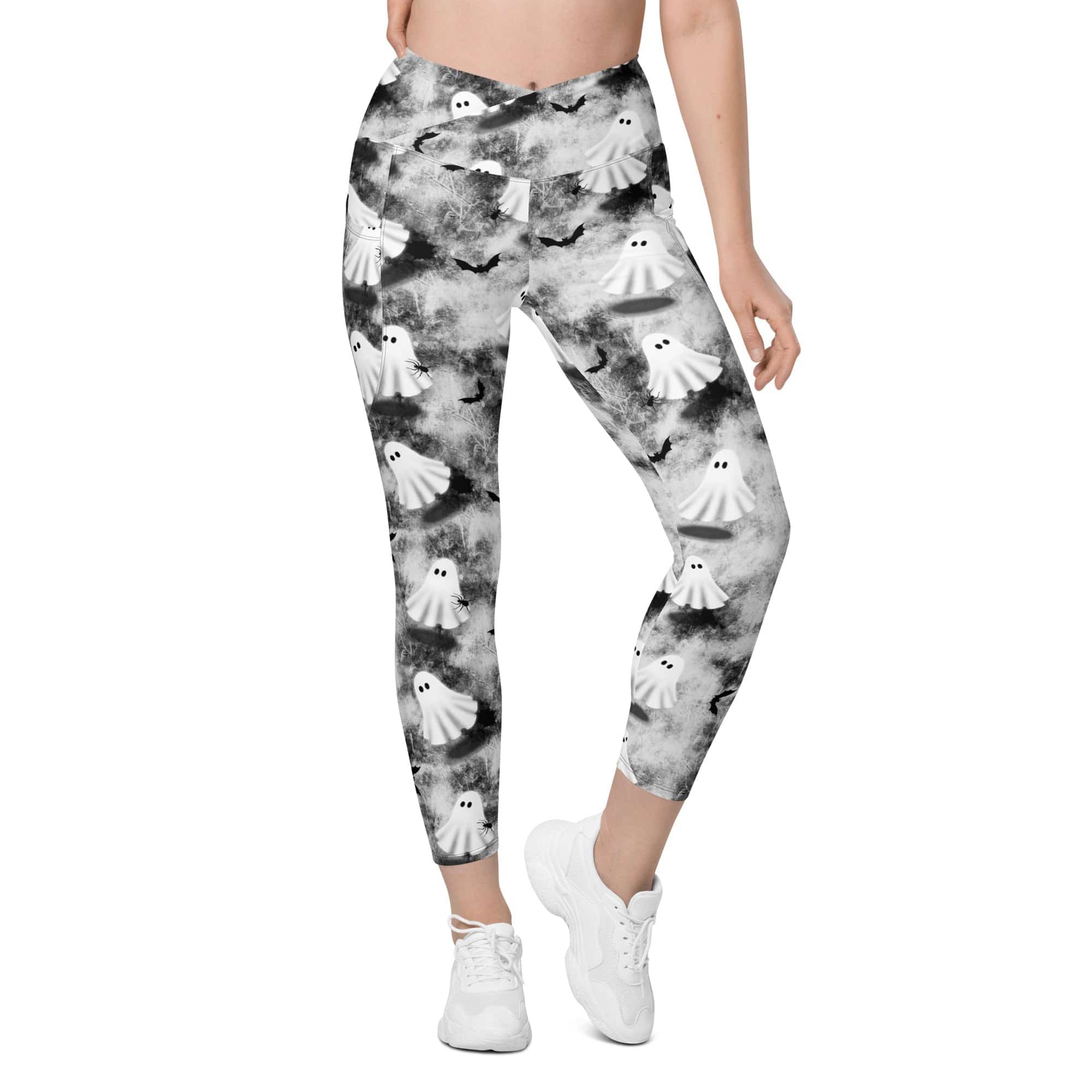 Ghostly Shadows Crossover Leggings With Pockets