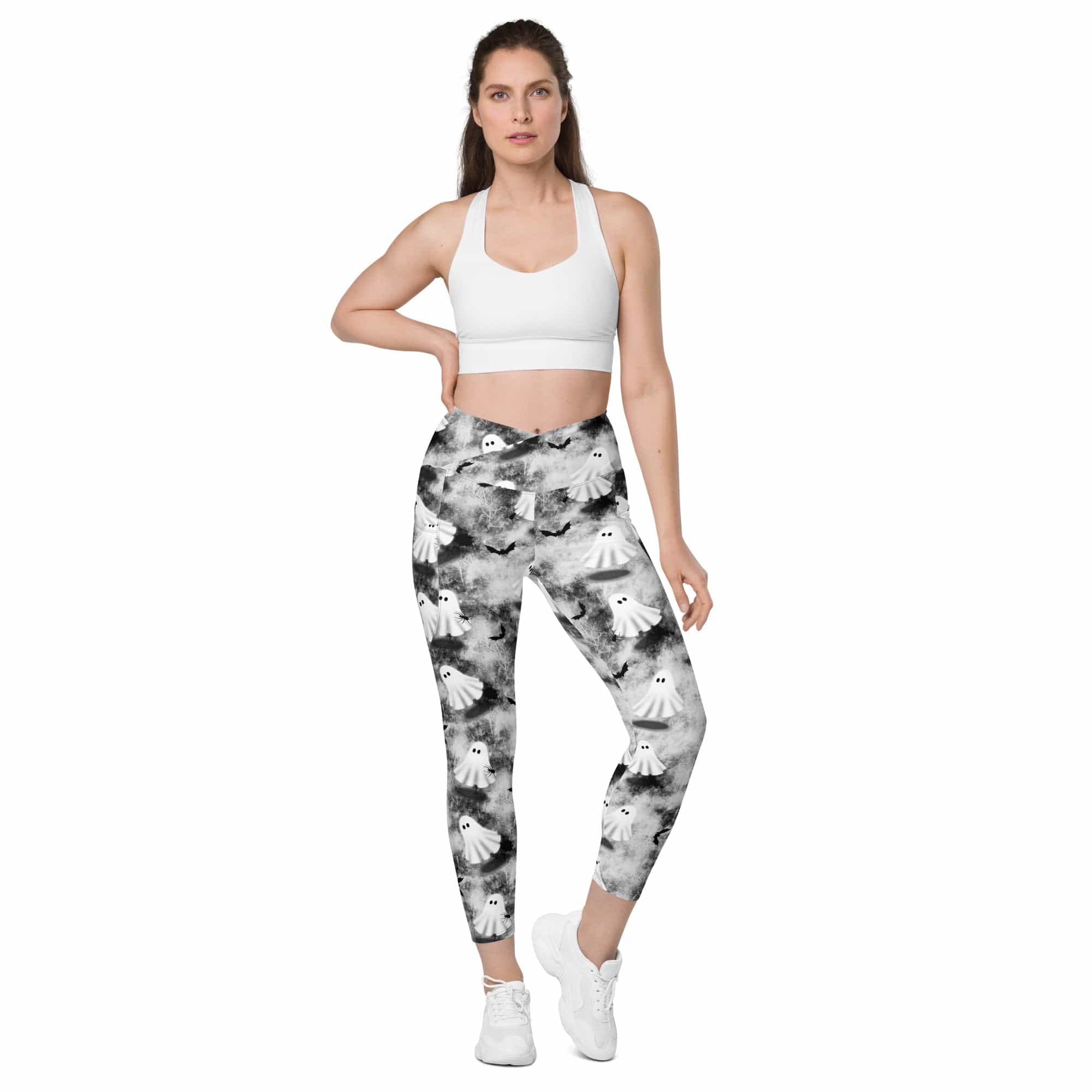 Ghostly Shadows Crossover Leggings With Pockets
