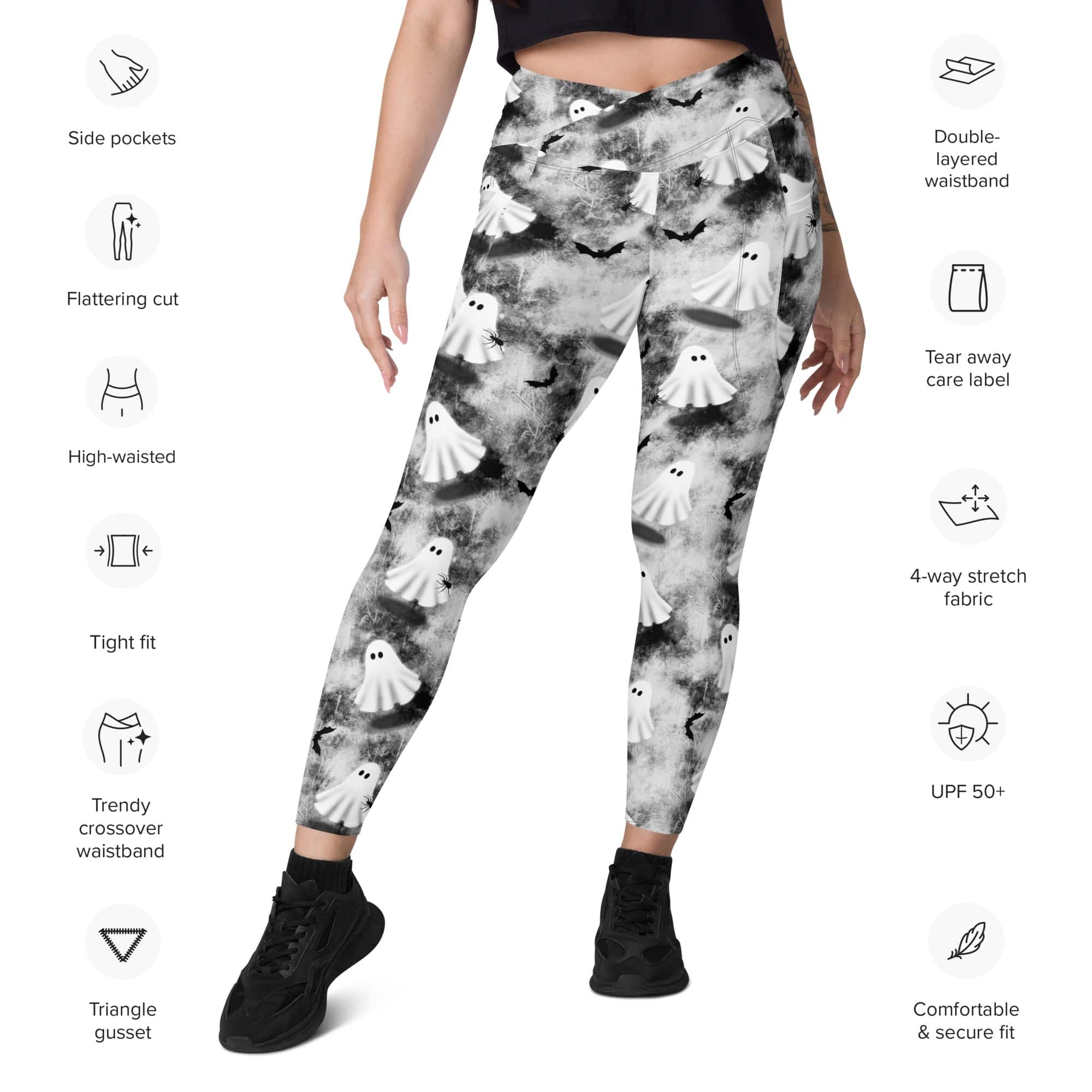 Ghostly Shadows Crossover Leggings With Pockets