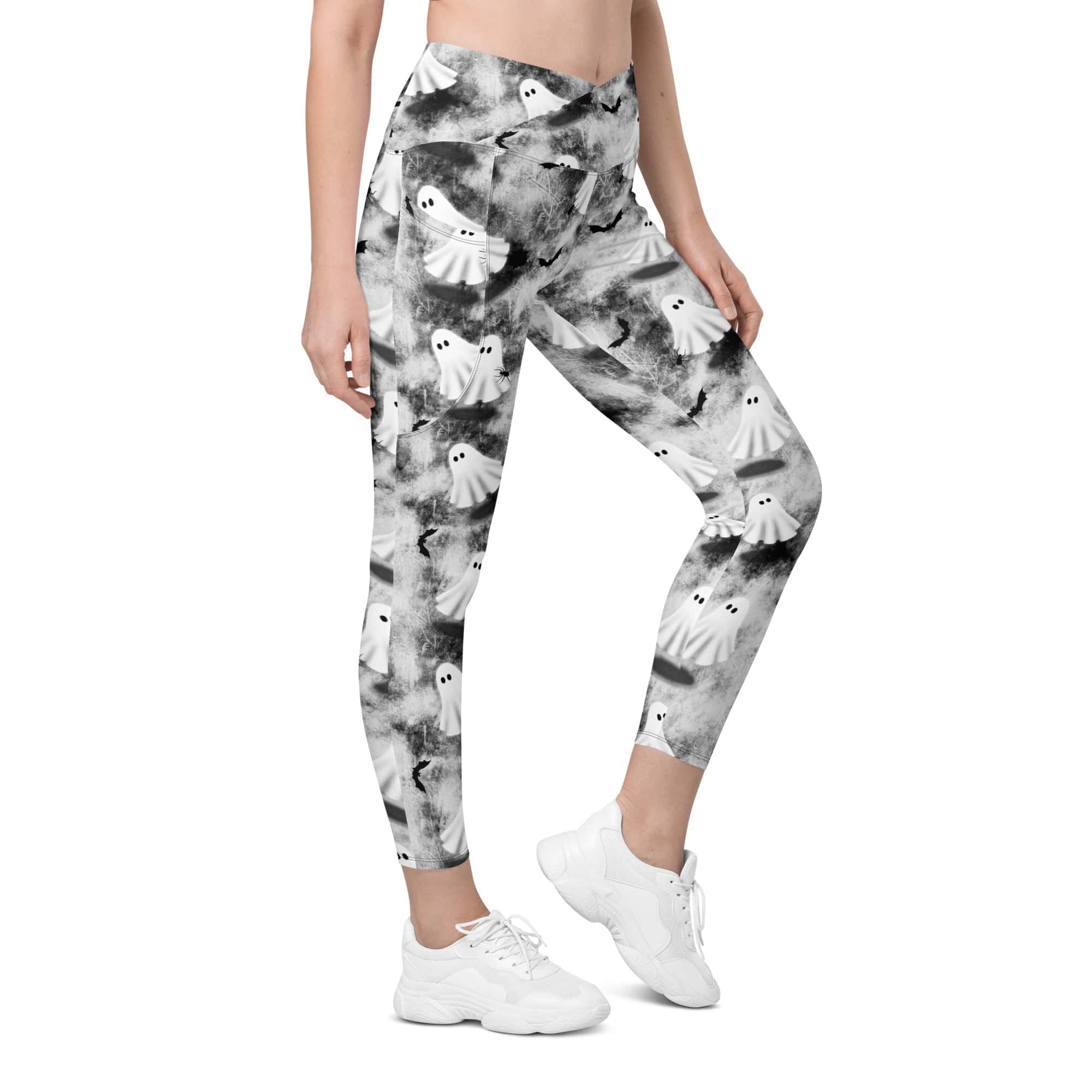 Ghostly Shadows Crossover Leggings With Pockets