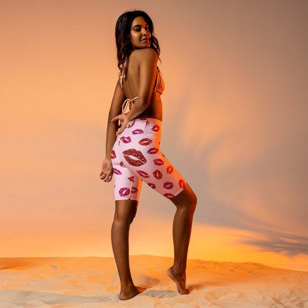 Glitter Print Kisses Biker Shorts
