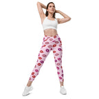 Glitter Print Kisses Crossover Leggings With Pockets