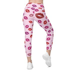 Glitter Print Kisses Crossover Leggings With Pockets