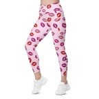 Glitter Print Kisses Crossover Leggings With Pockets