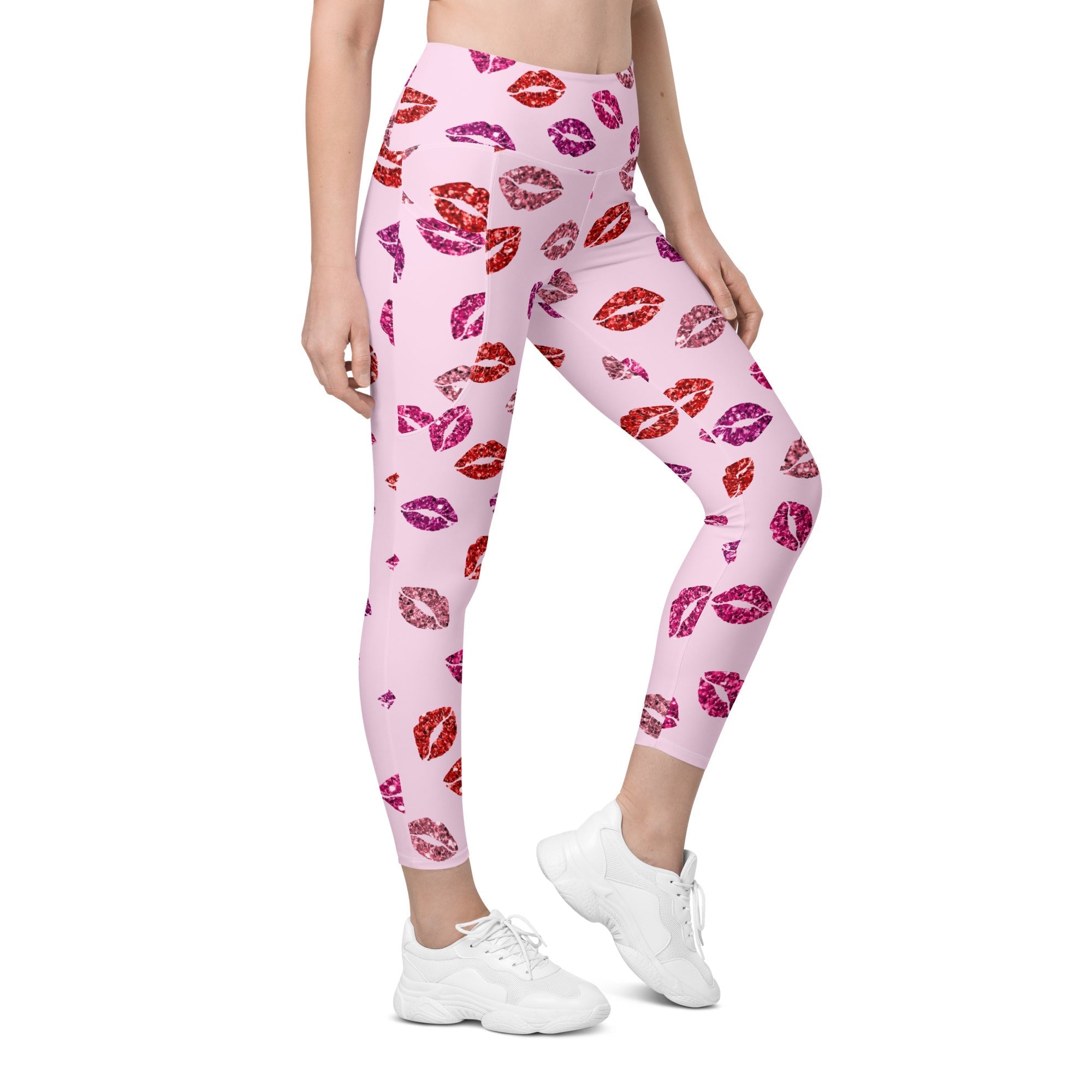 Glitter Print Kisses Leggings With Pockets