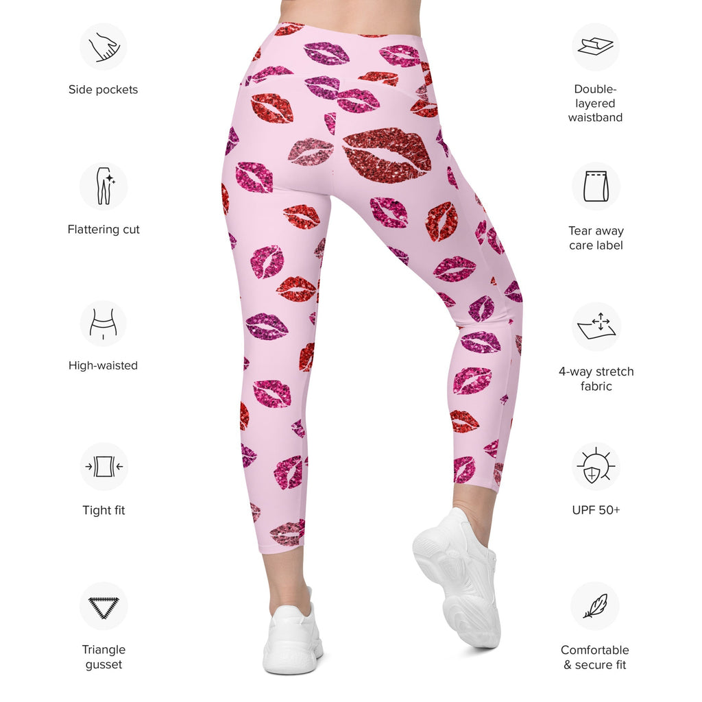 Glitter Print Kisses Leggings With Pockets