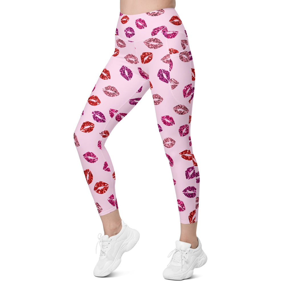 Glitter Print Kisses Leggings With Pockets