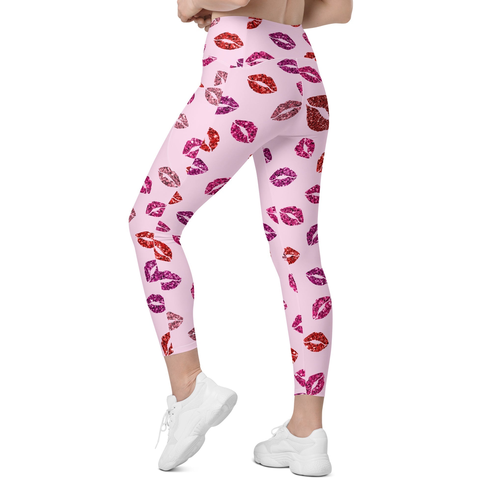 Glitter Print Kisses Leggings With Pockets