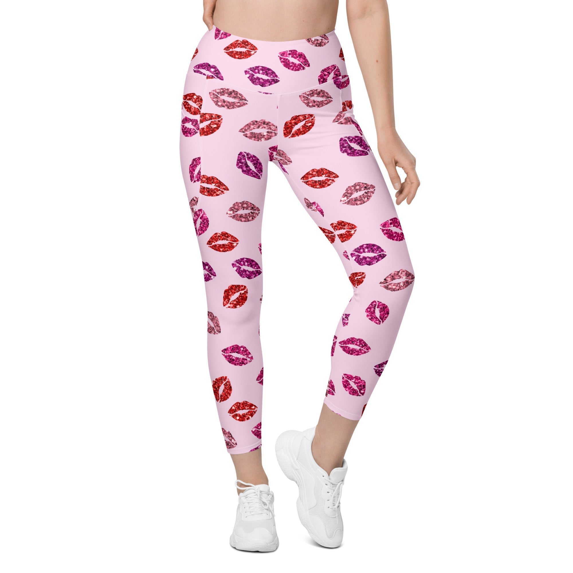 Glitter Print Kisses Leggings With Pockets