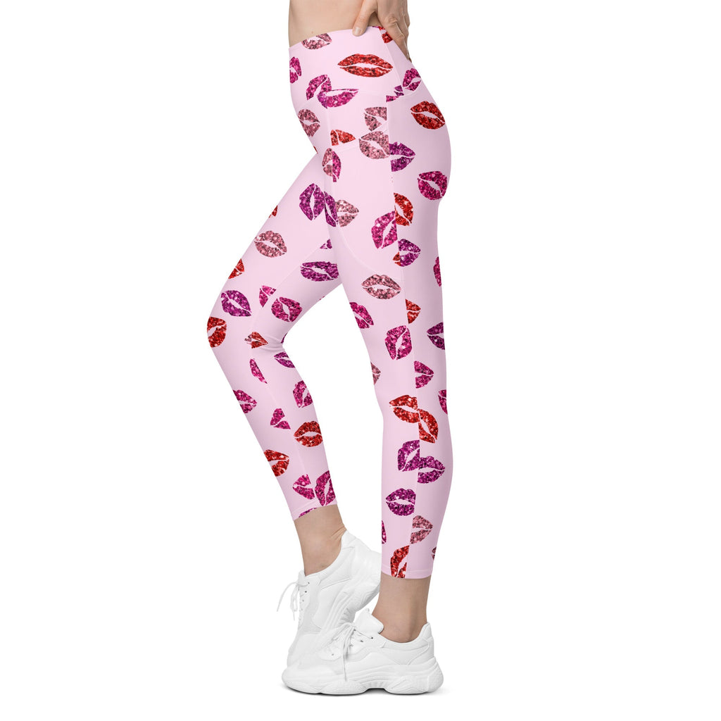 Glitter Print Kisses Leggings With Pockets
