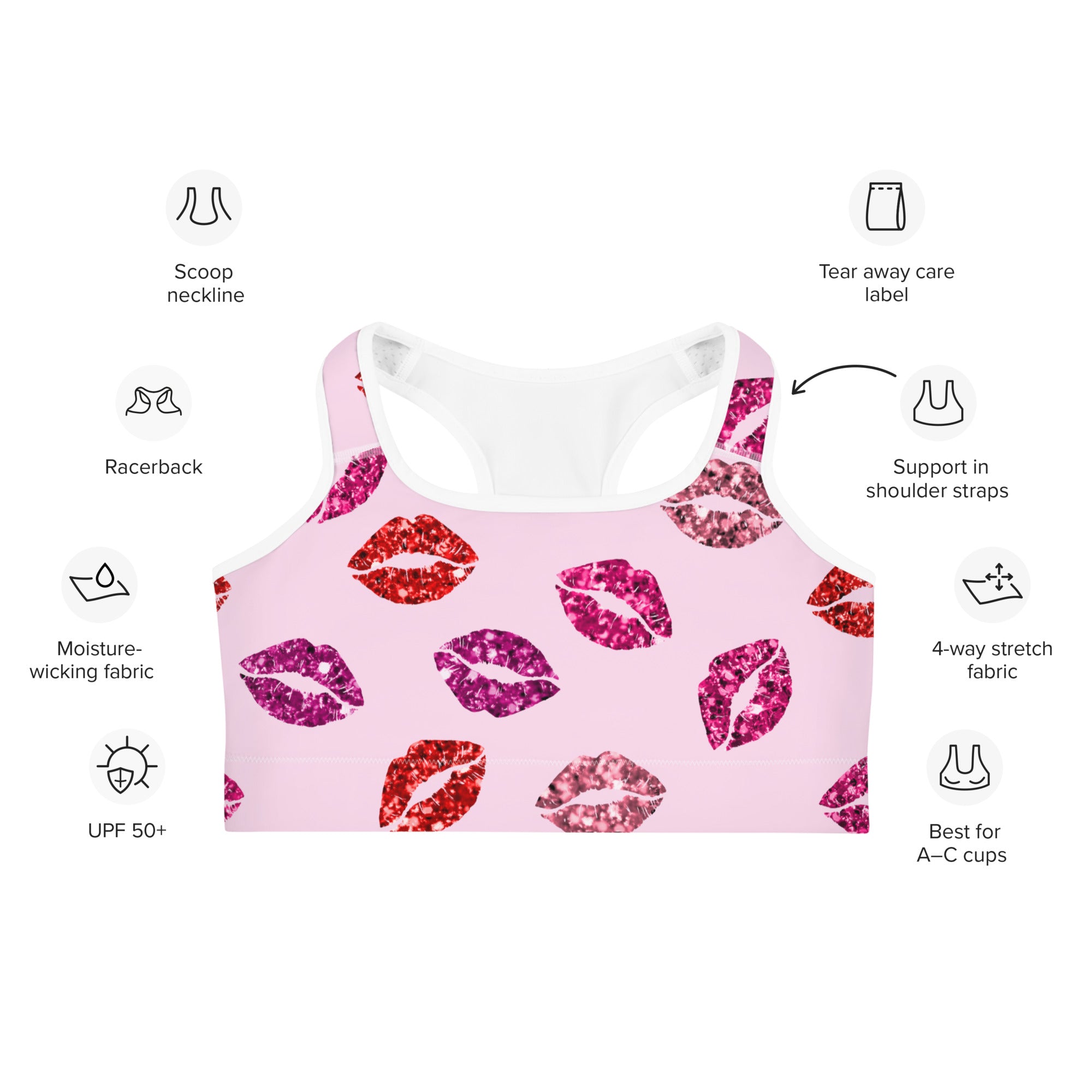 Glitter Print Kisses Sports Bra
