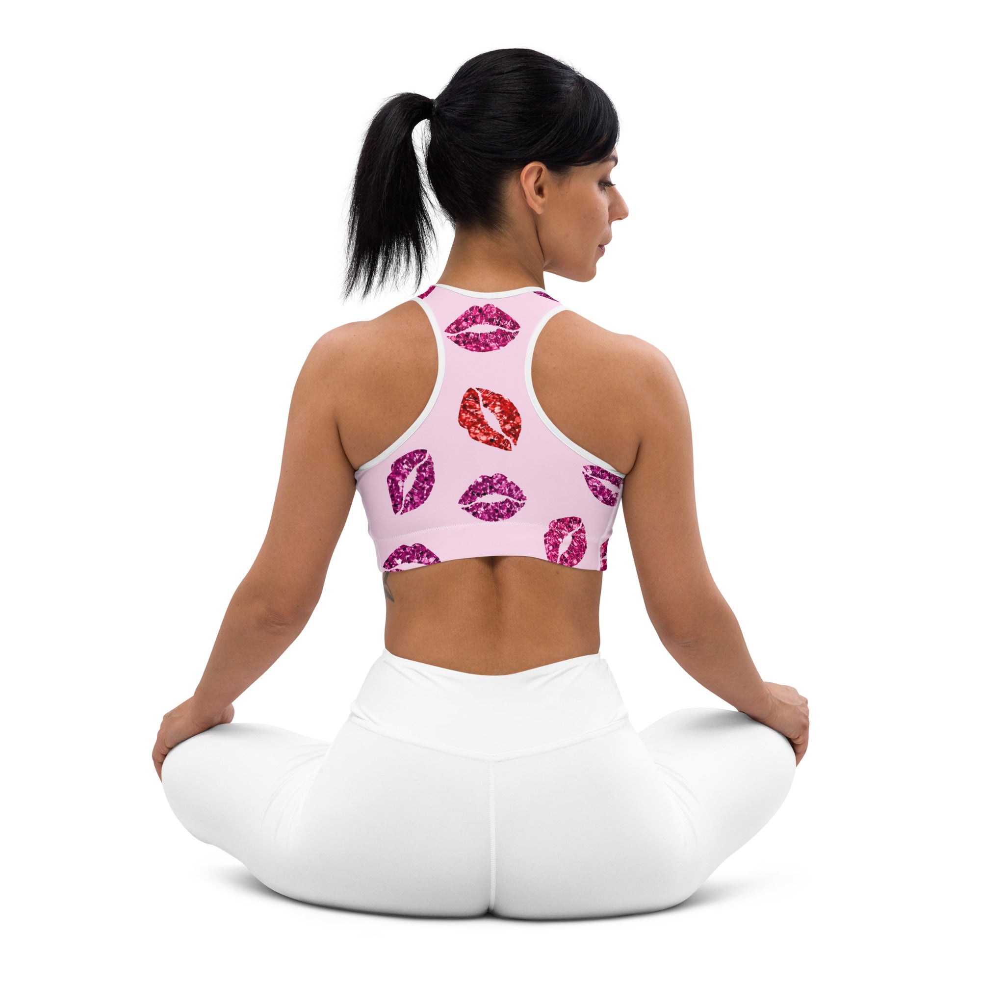Glitter Print Kisses Sports Bra
