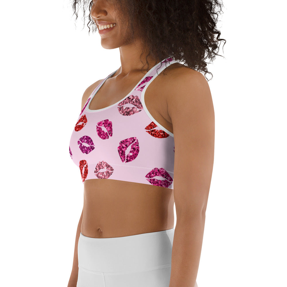 Glitter Print Kisses Sports Bra