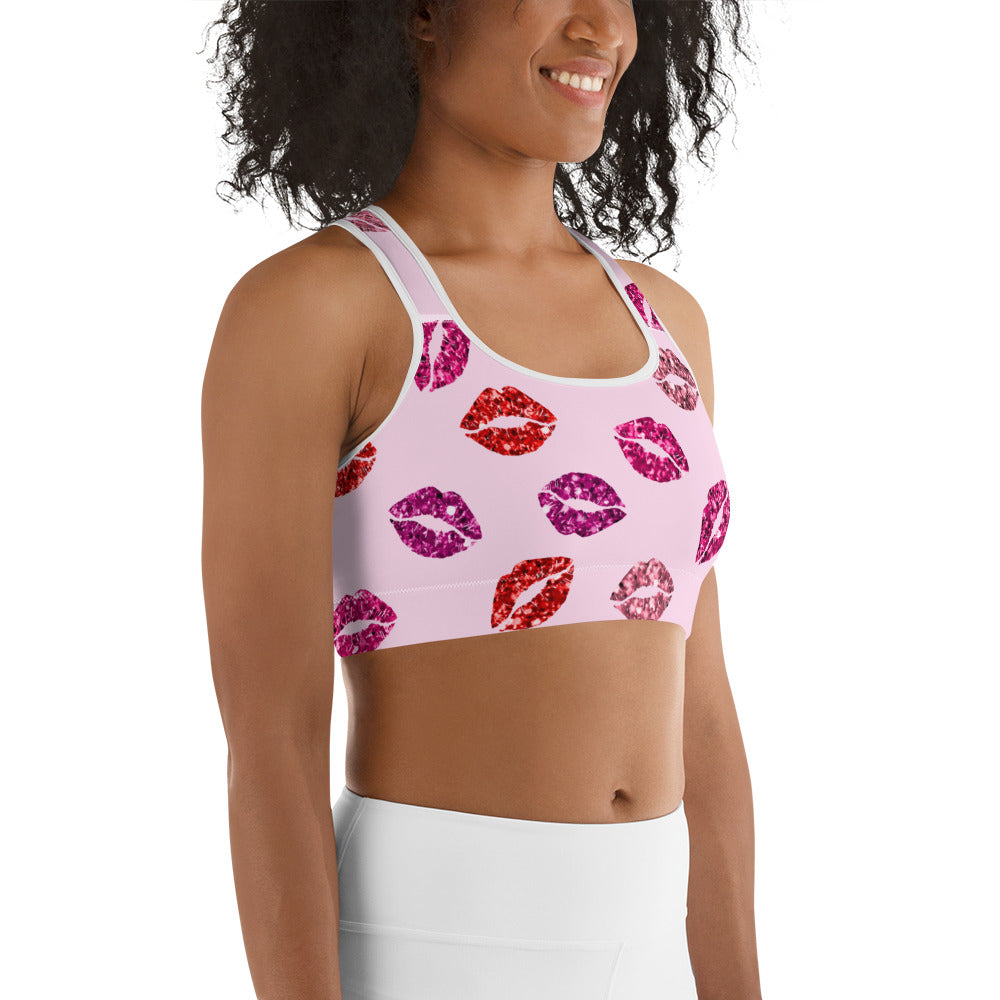 Glitter Print Kisses Sports Bra