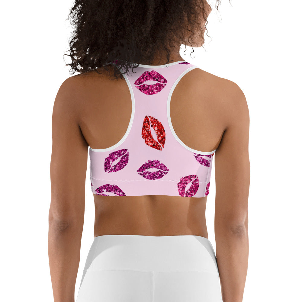 Glitter Print Kisses Sports Bra