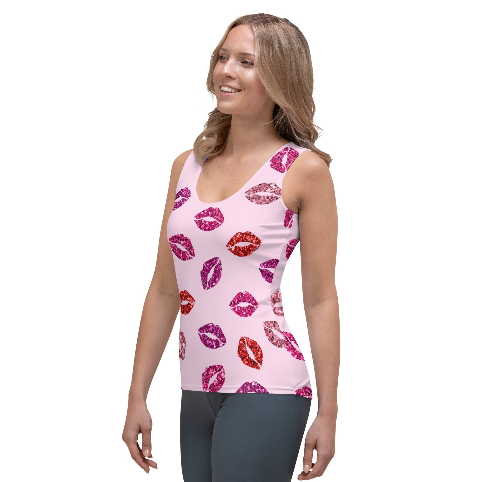 Glitter Print Kisses Tank Top