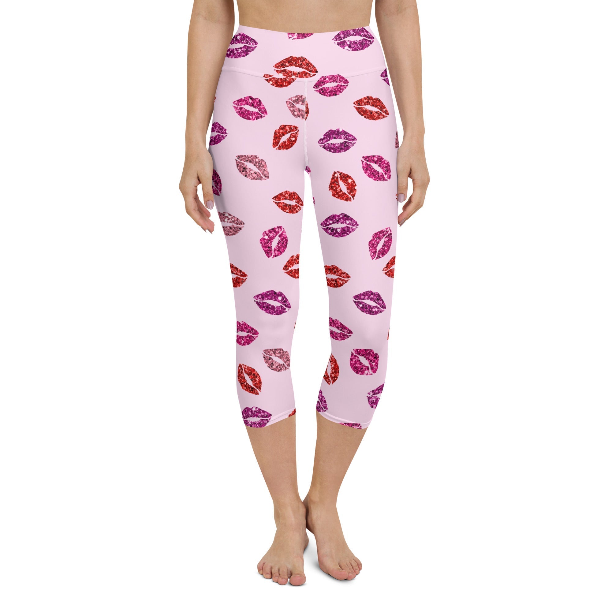 Glitter Print Kisses Yoga Capris