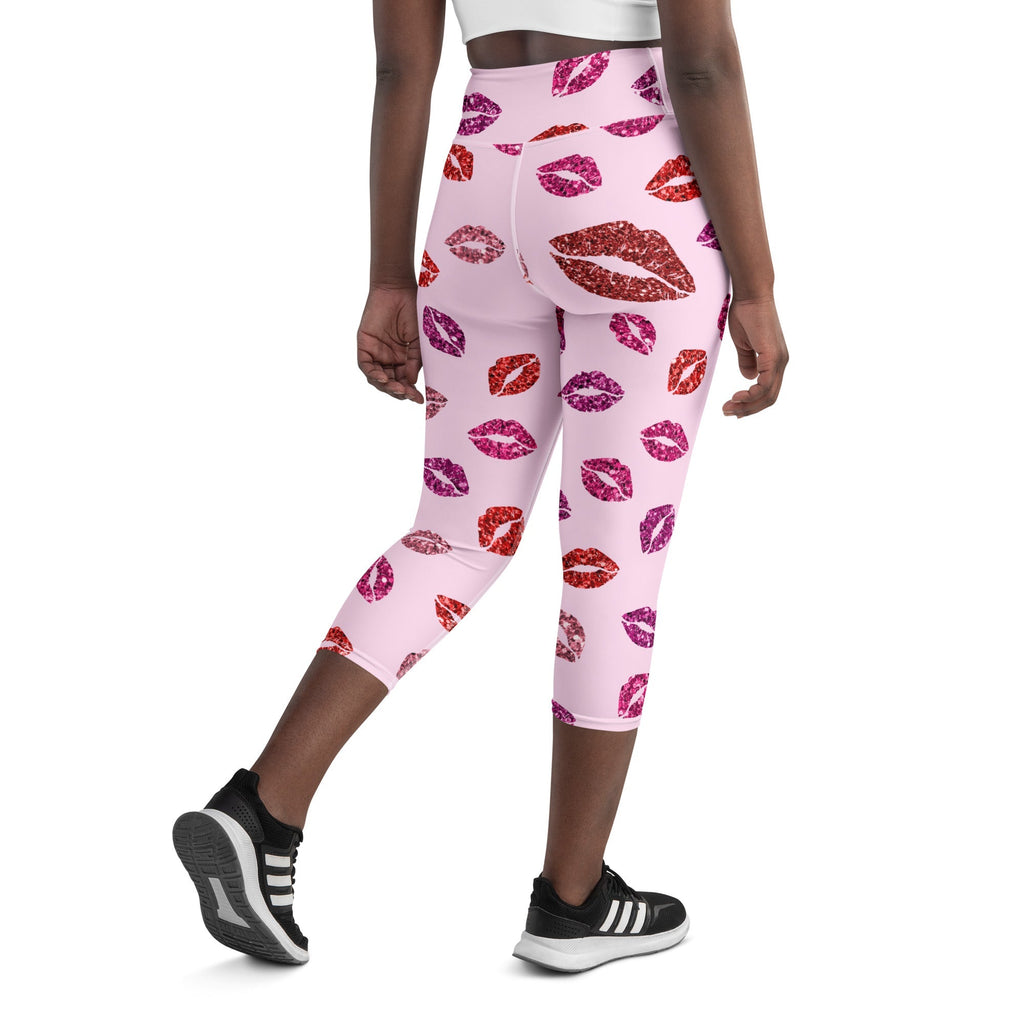 Glitter Print Kisses Yoga Capris