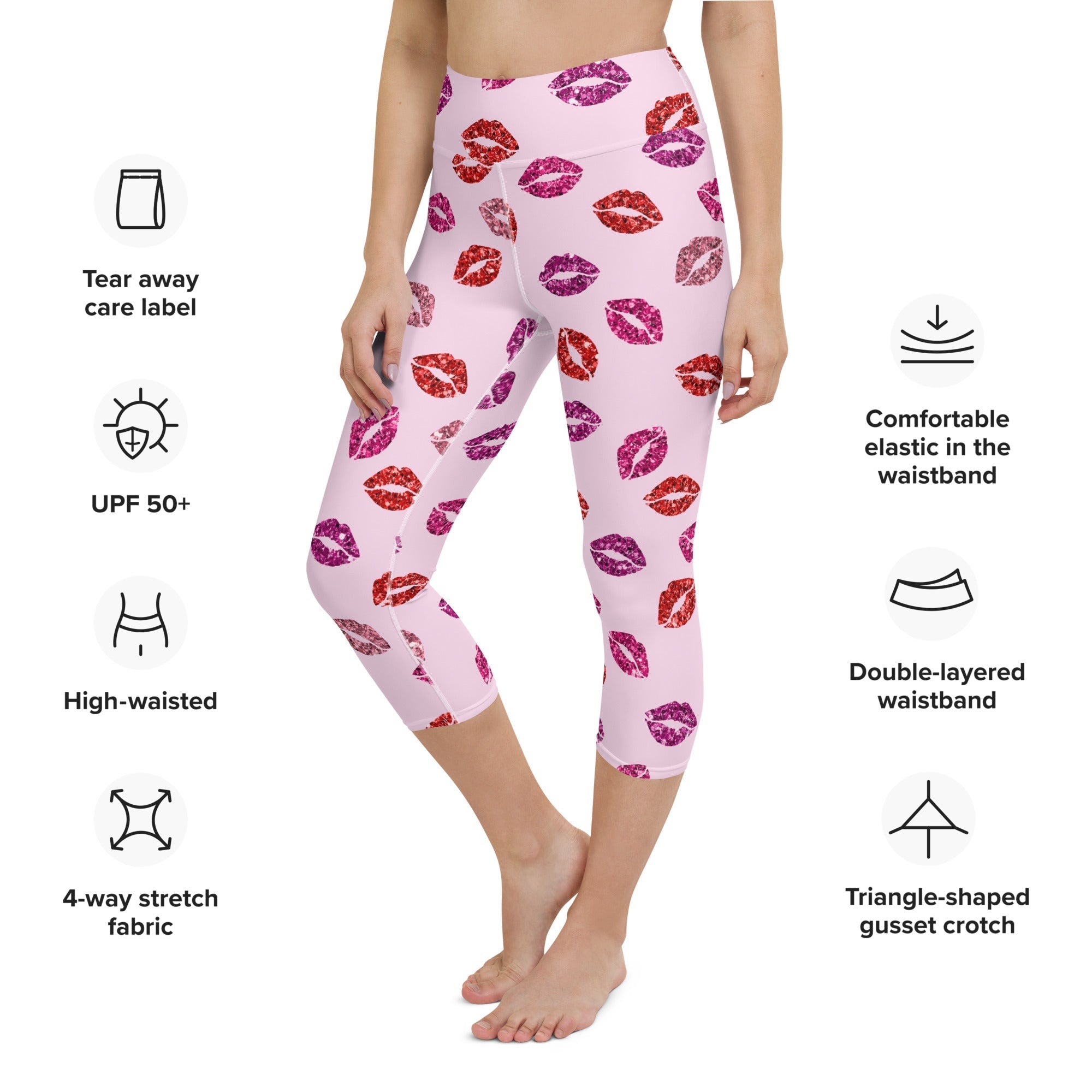 Glitter Print Kisses Yoga Capris
