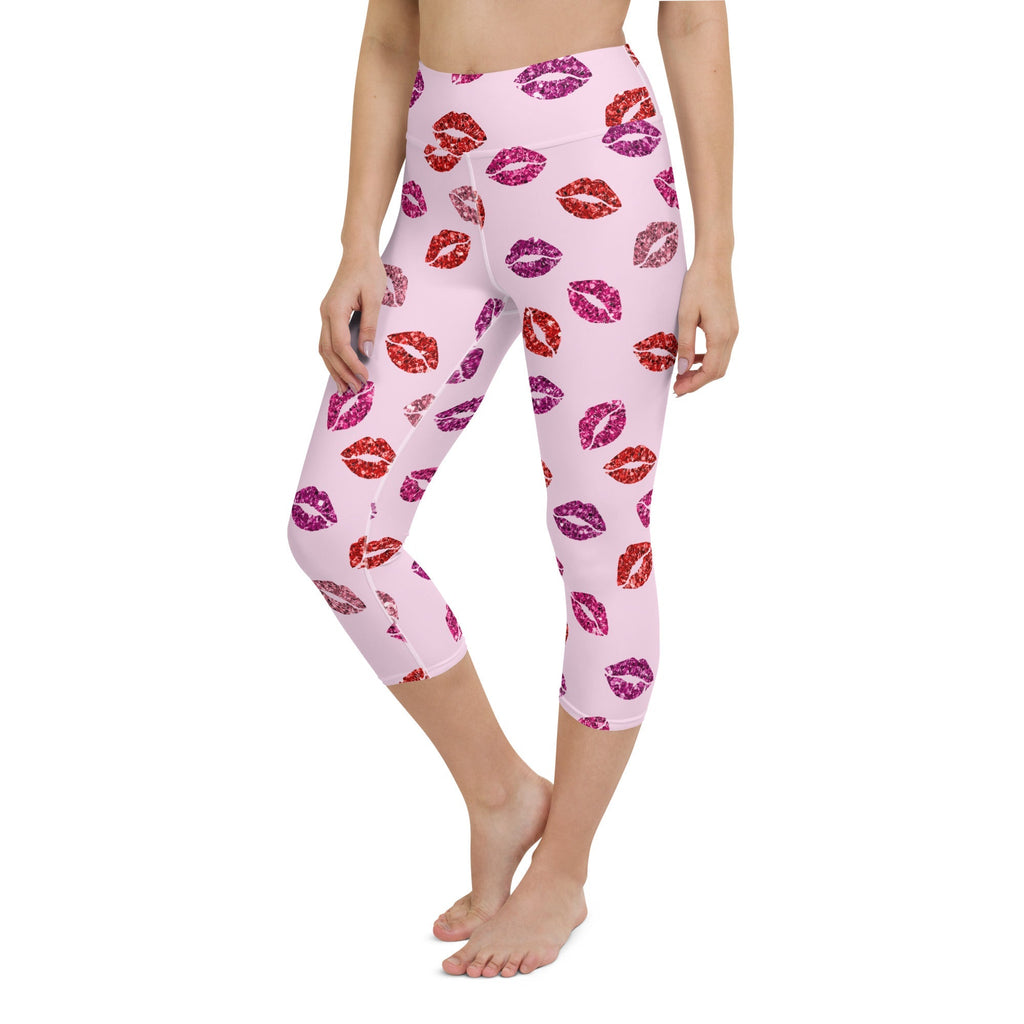 Glitter Print Kisses Yoga Capris