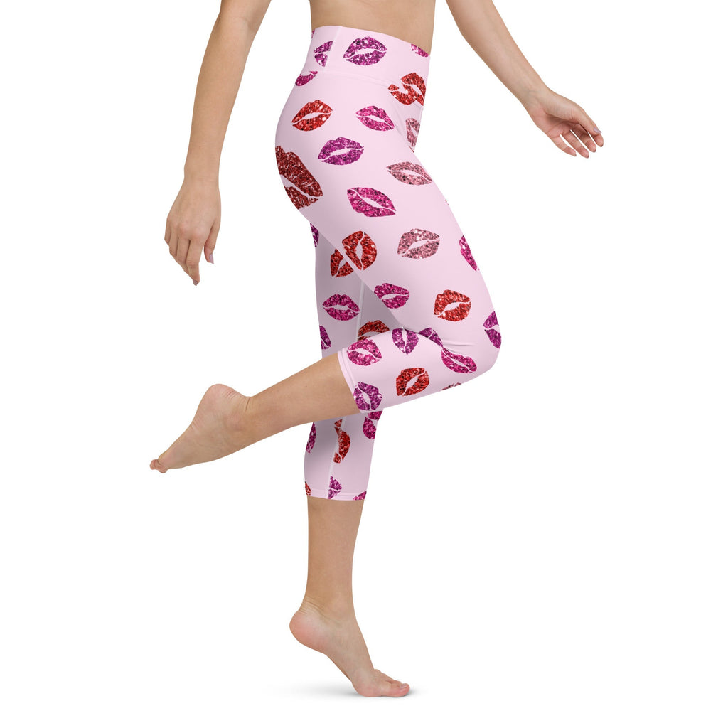 Glitter Print Kisses Yoga Capris