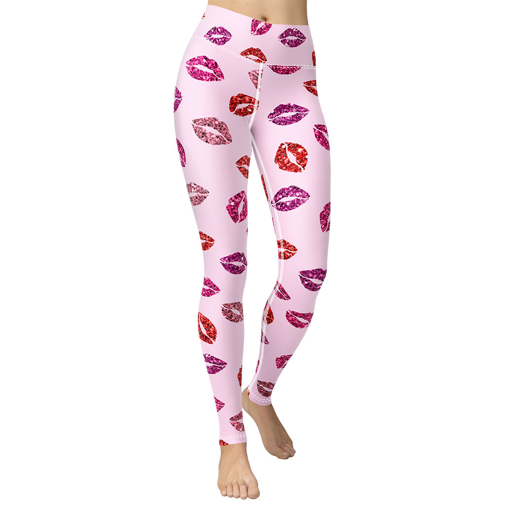 Glitter Print Kisses Yoga Leggings