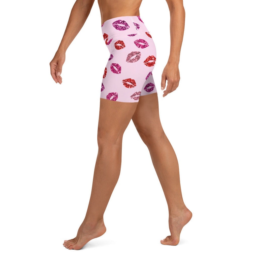 Glitter Print Kisses Yoga Shorts