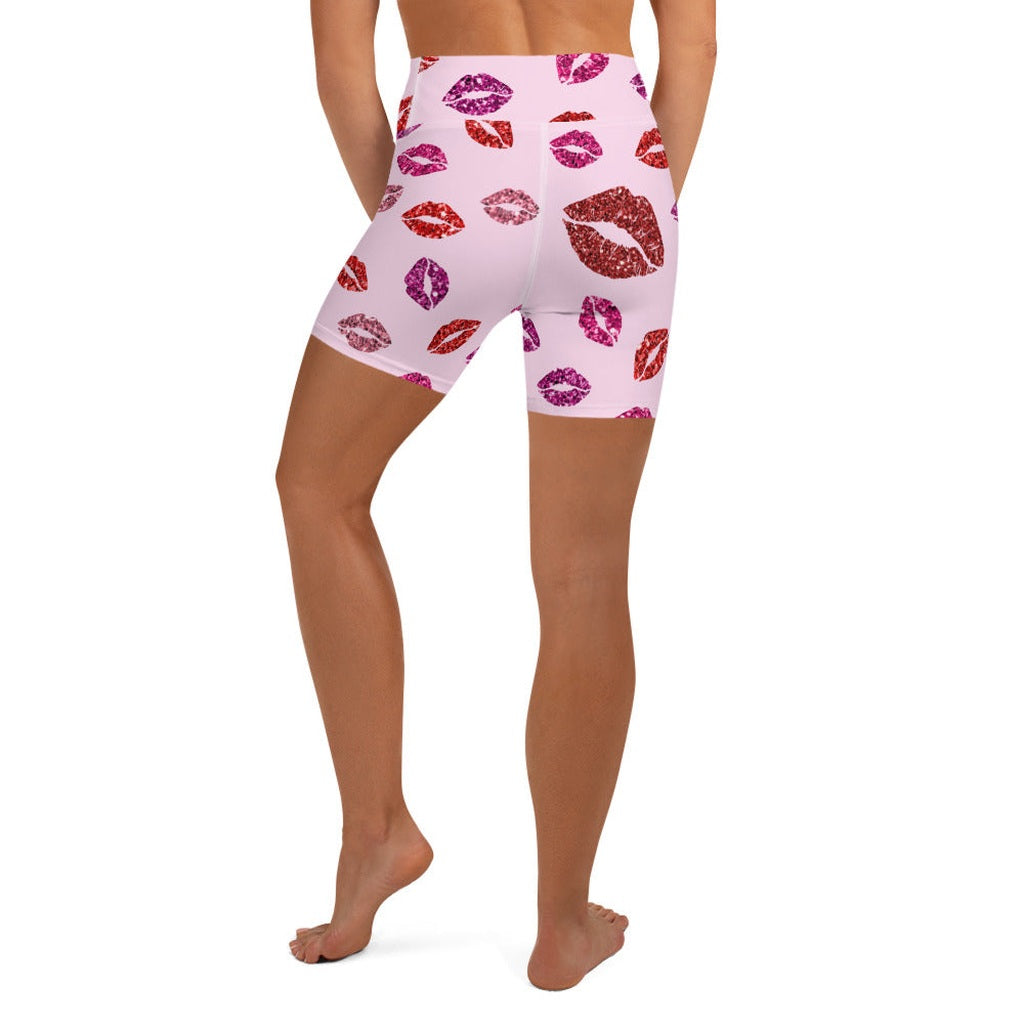 Glitter Print Kisses Yoga Shorts