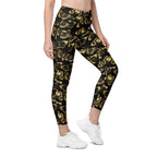 Gold Butterfly Crossover Leggings With Pockets