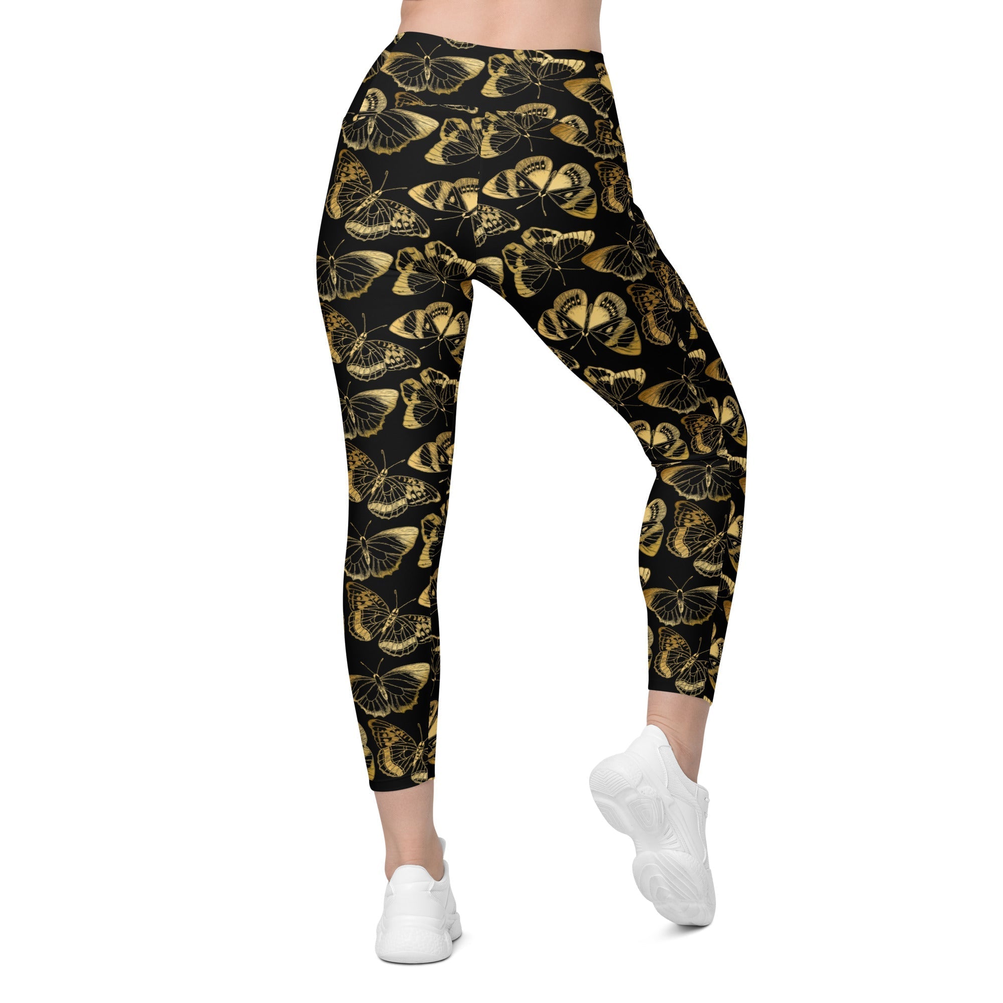 Gold Butterfly Crossover Leggings With Pockets