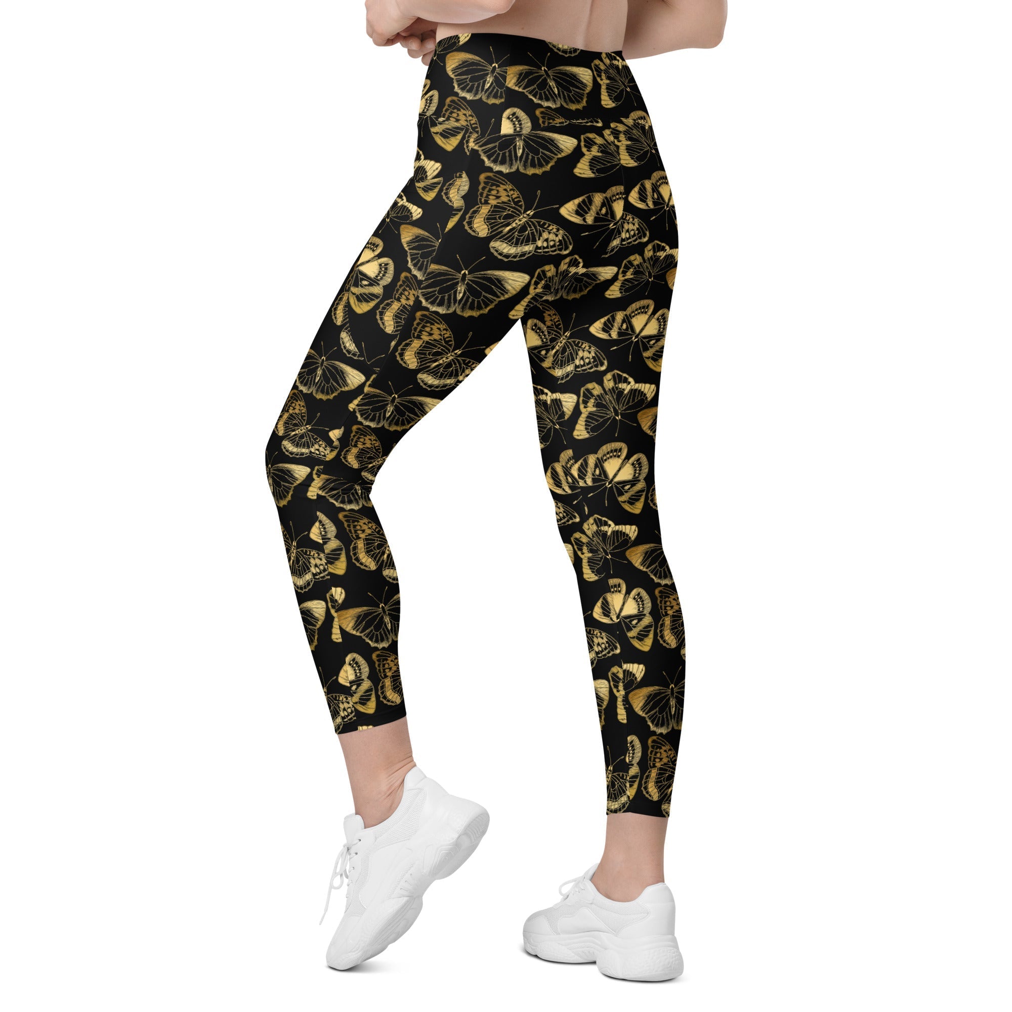 Gold Butterfly Leggings With Pockets