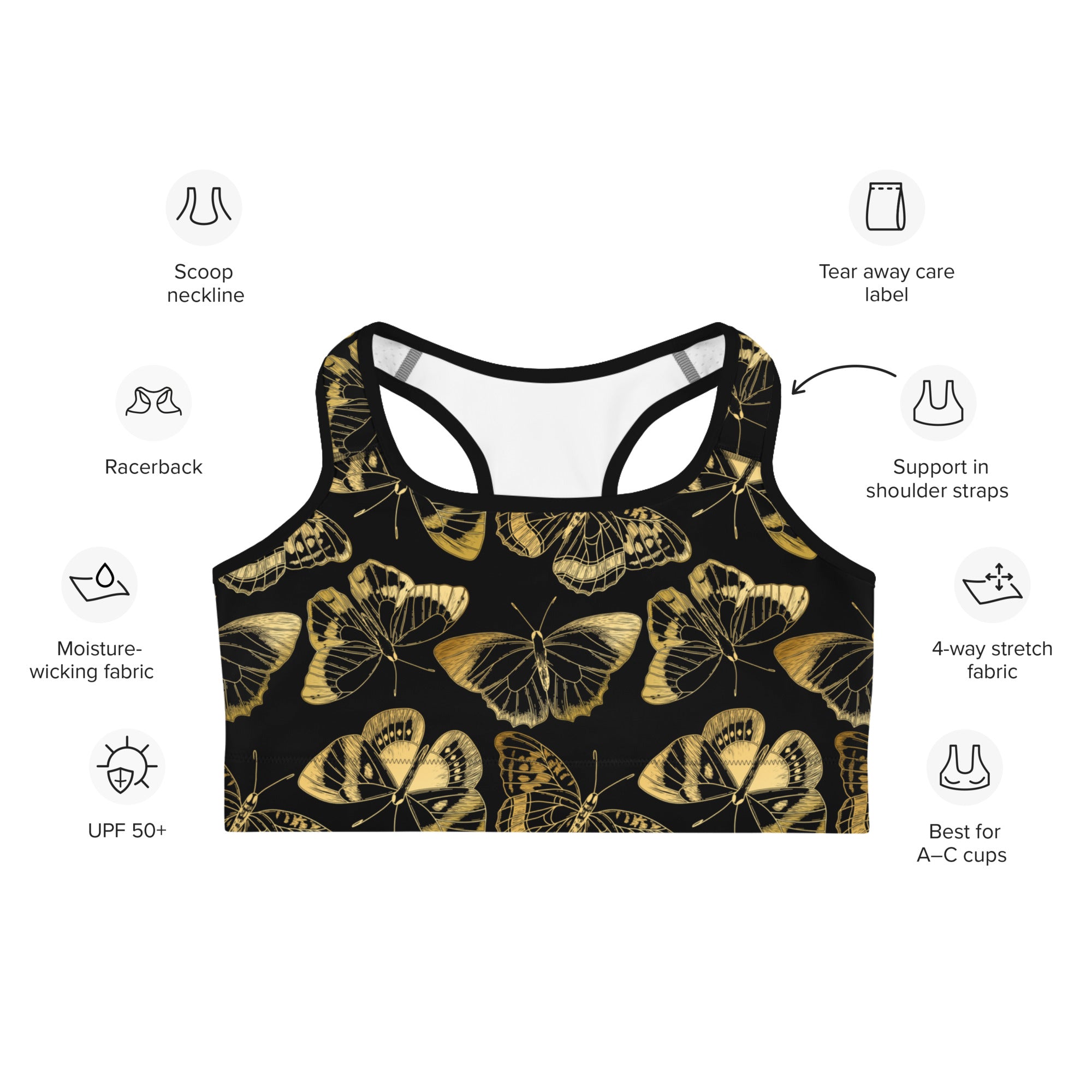 Gold Butterfly Sports Bra