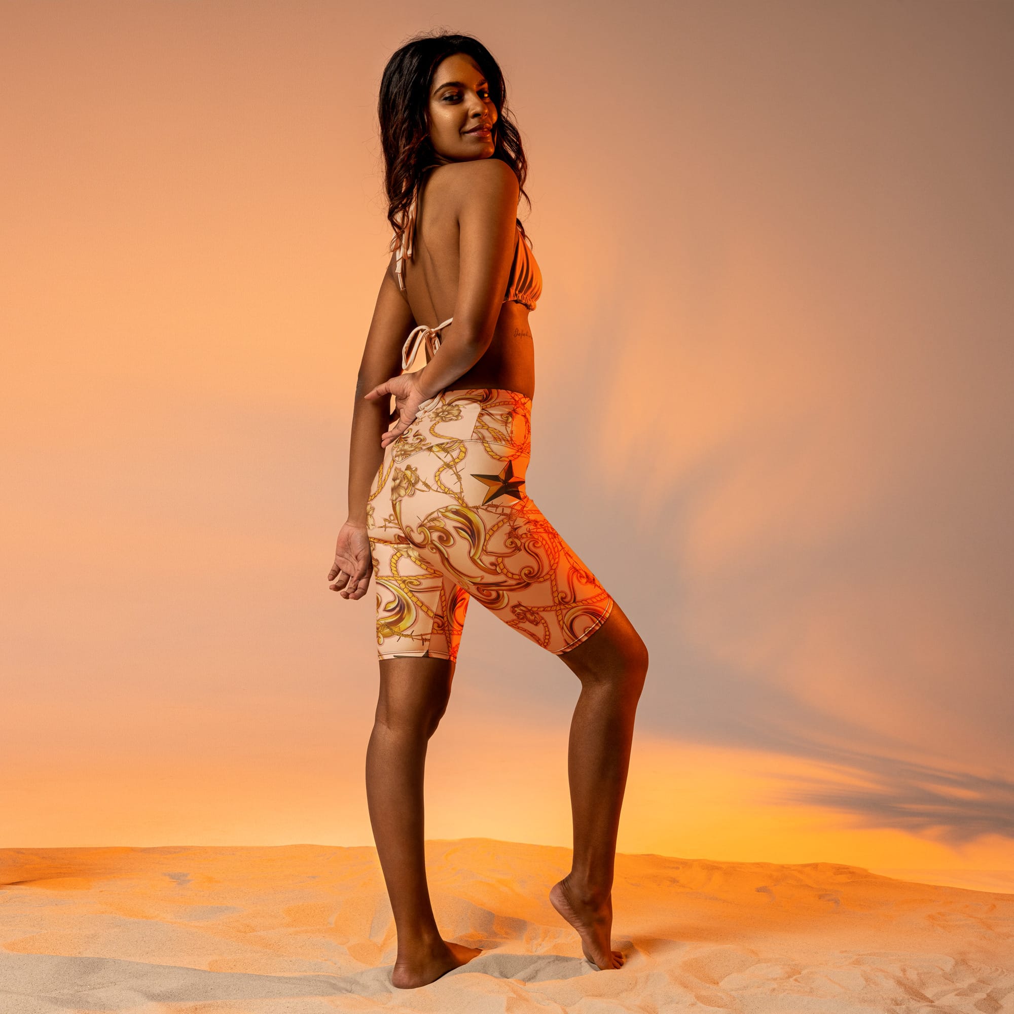 Gold Effect Chain Biker Shorts