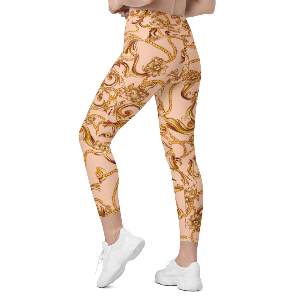 Gold Effect Chain Crossover Leggings With Pockets