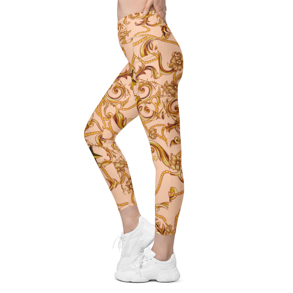 Gold Effect Chain Crossover Leggings With Pockets