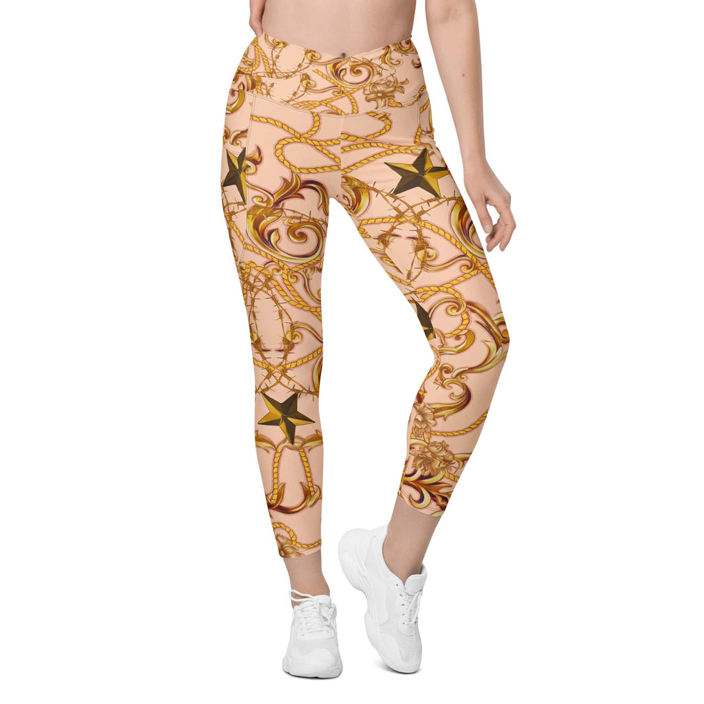 Gold Effect Chain Crossover Leggings With Pockets
