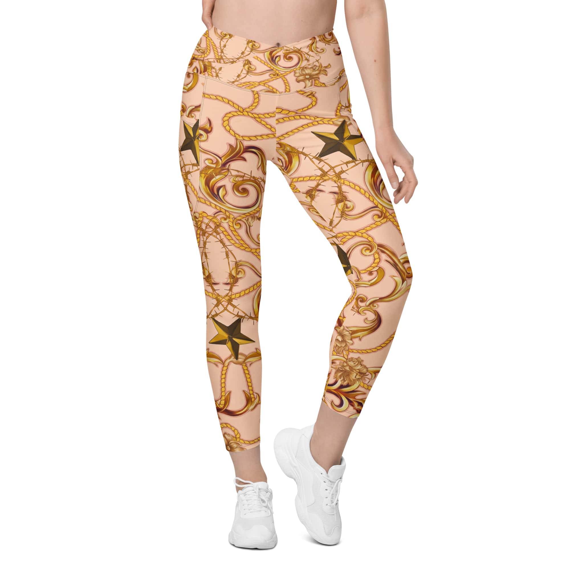 Gold Effect Chain Crossover Leggings With Pockets