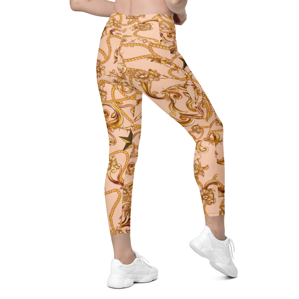 Gold Effect Chain Crossover Leggings With Pockets
