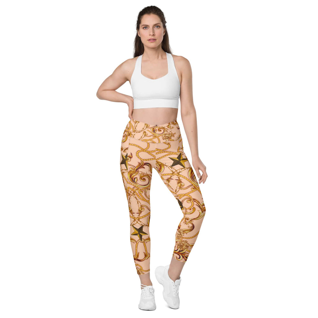 Gold Effect Chain Crossover Leggings With Pockets