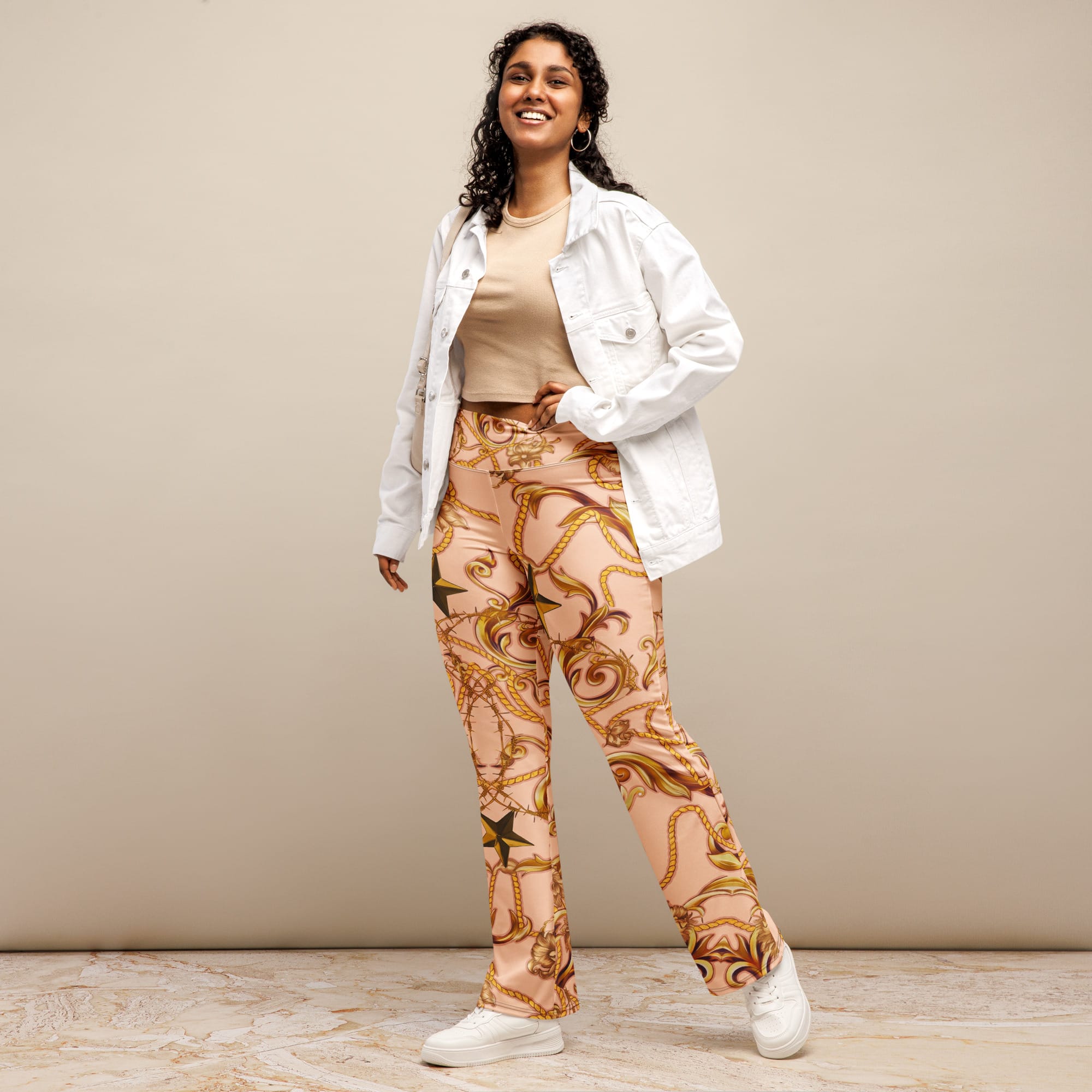 Gold Effect Chain Flare Leggings