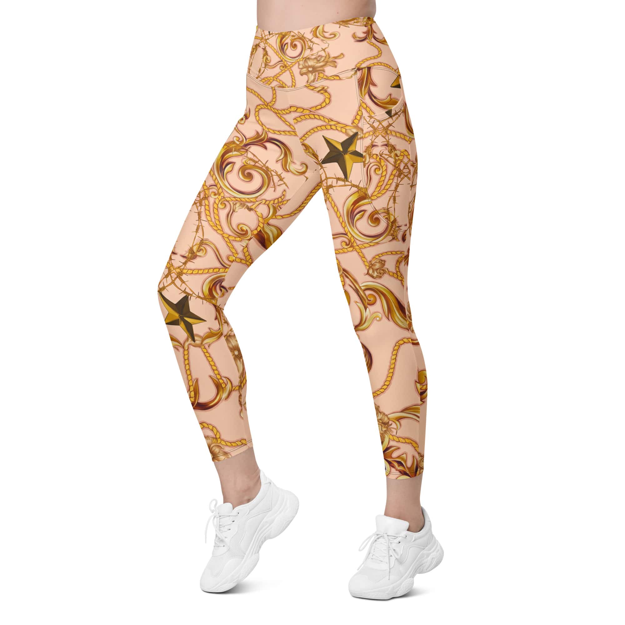 Gold Effect Chain Leggings With Pockets
