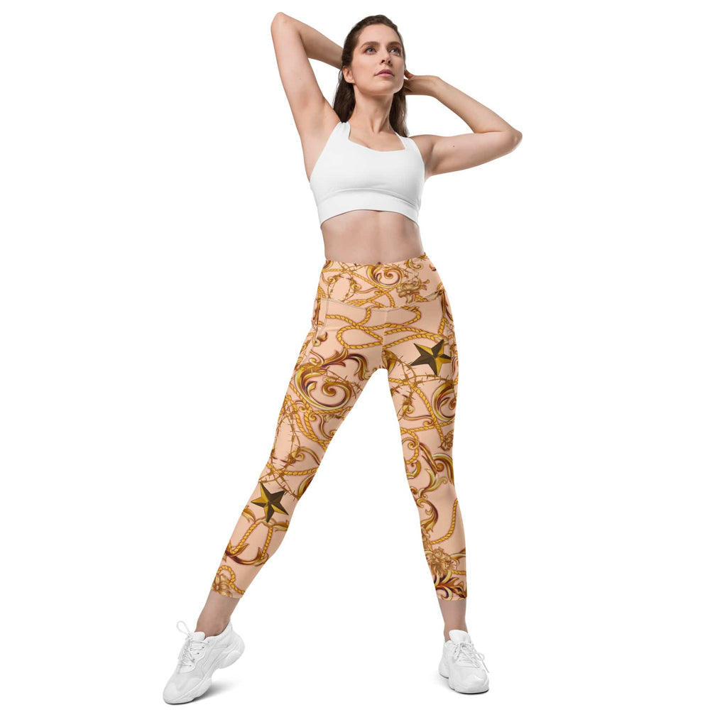 Gold Effect Chain Leggings With Pockets