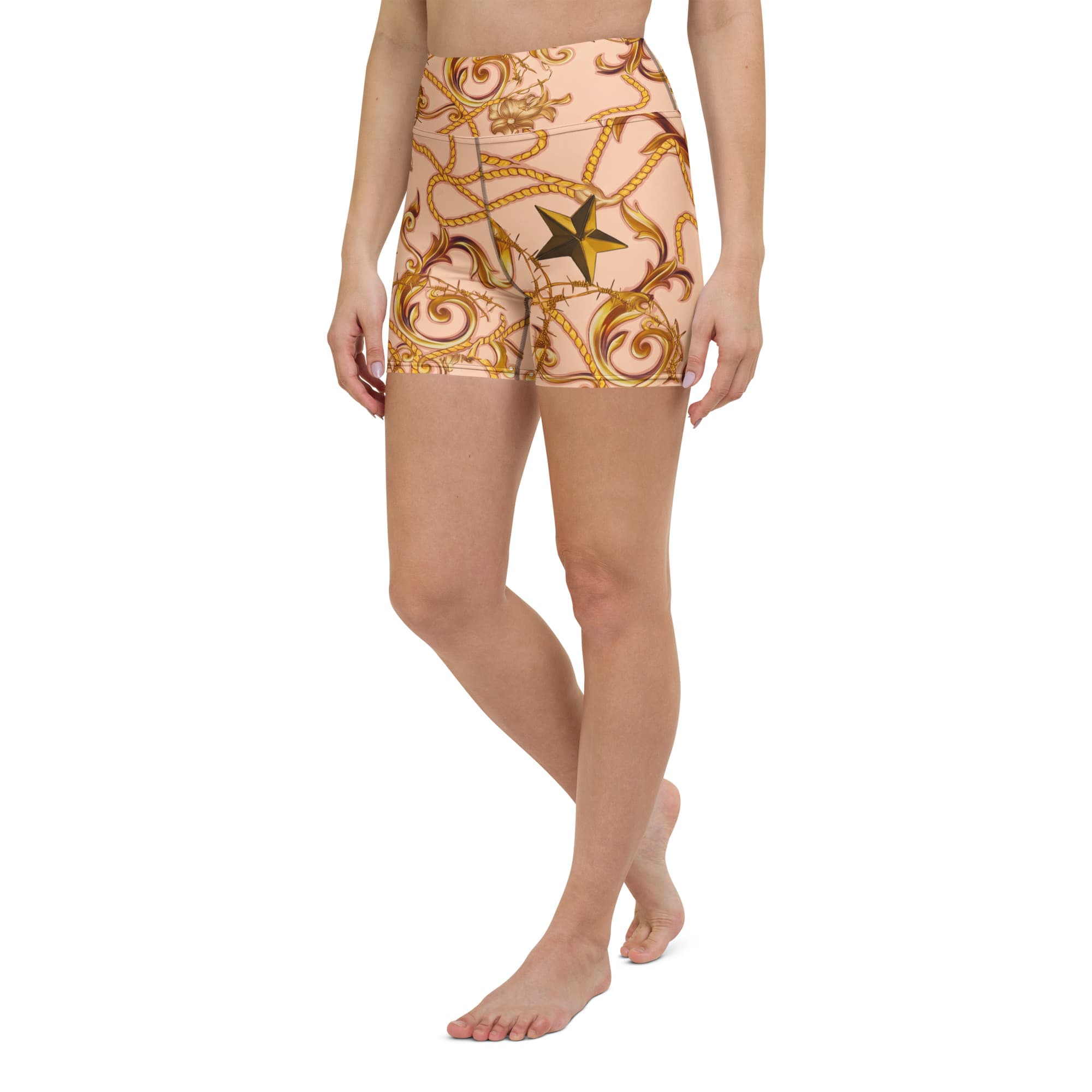 Gold Effect Chain Yoga Shorts