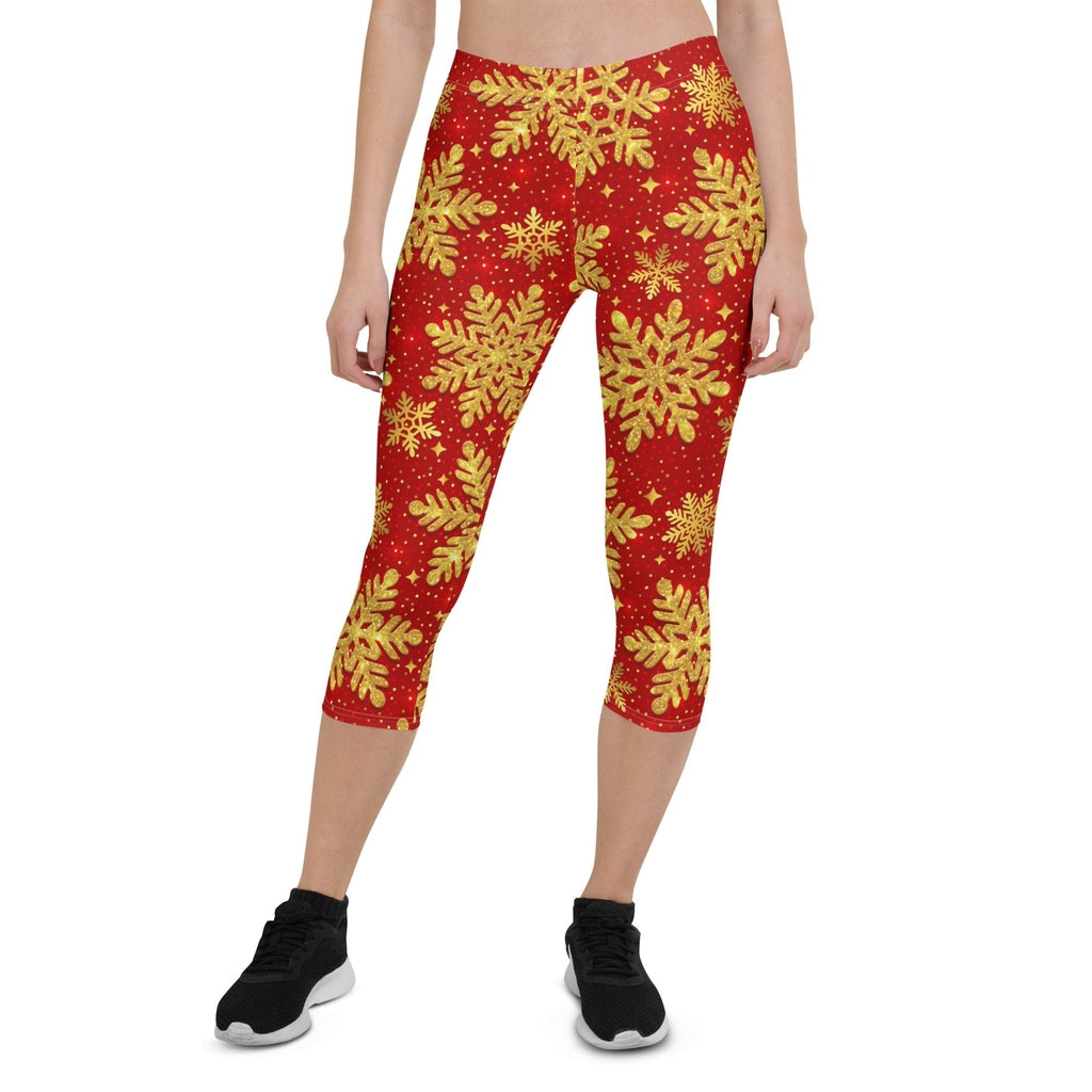 Gold Snowflake Print Capris