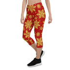 Gold Snowflake Print Capris