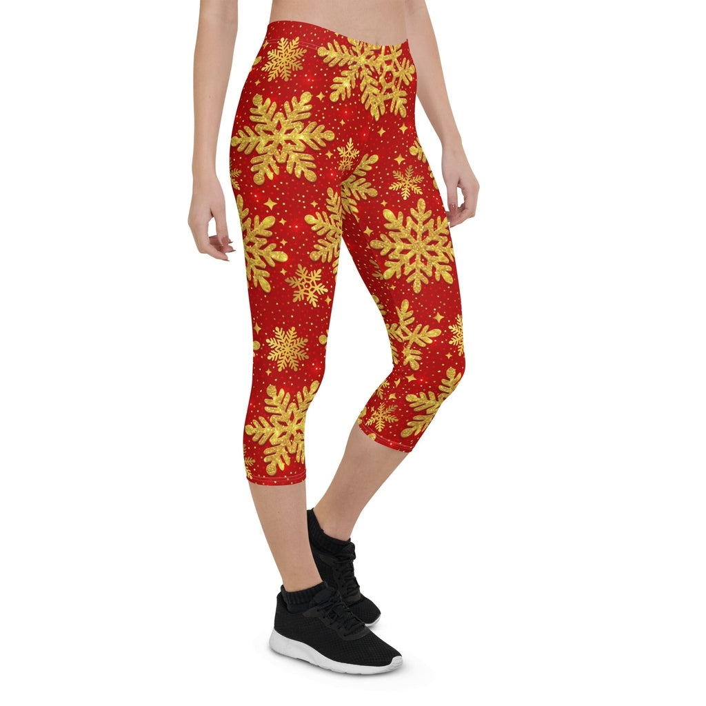 Gold Snowflake Print Capris