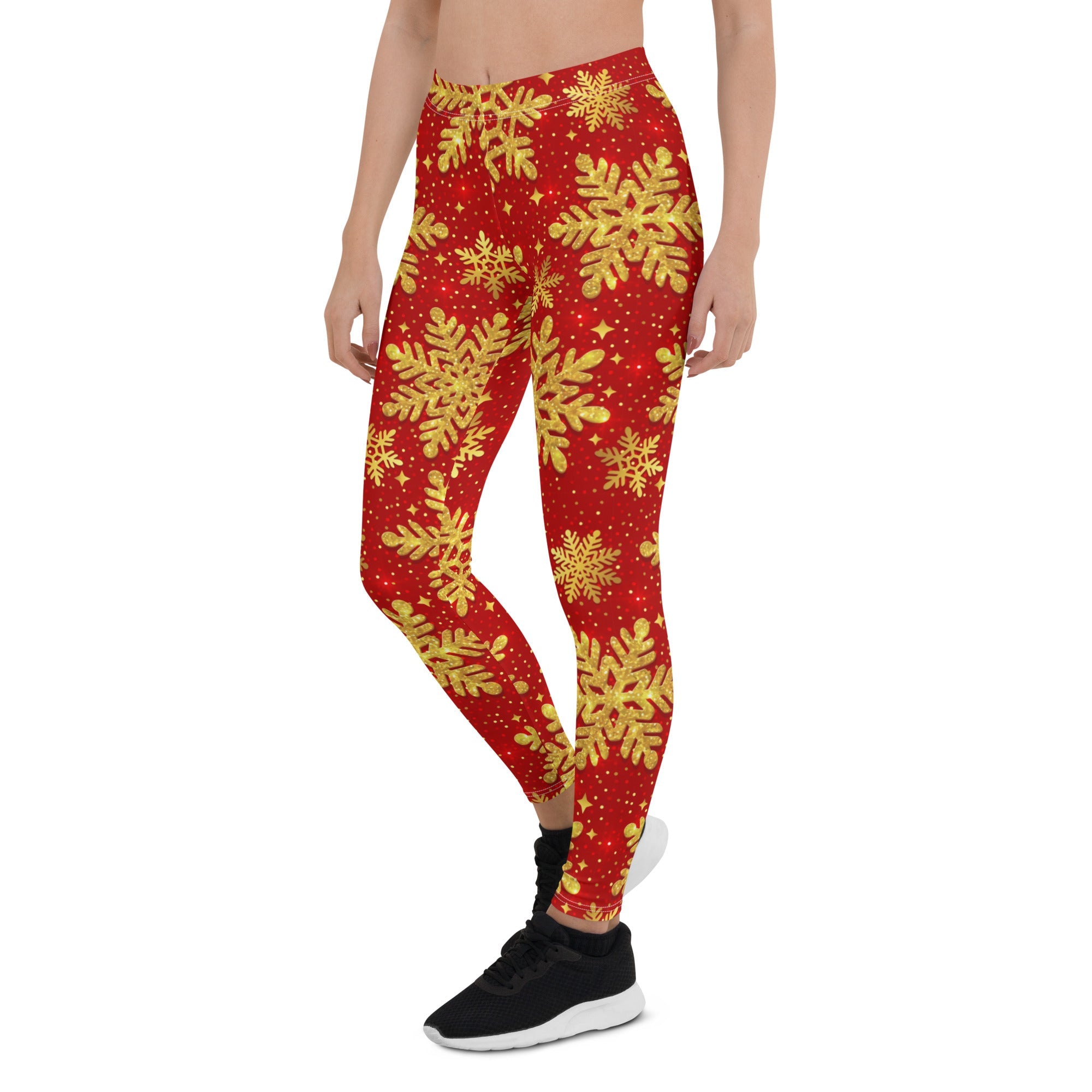 Gold Snowflake Print Leggings